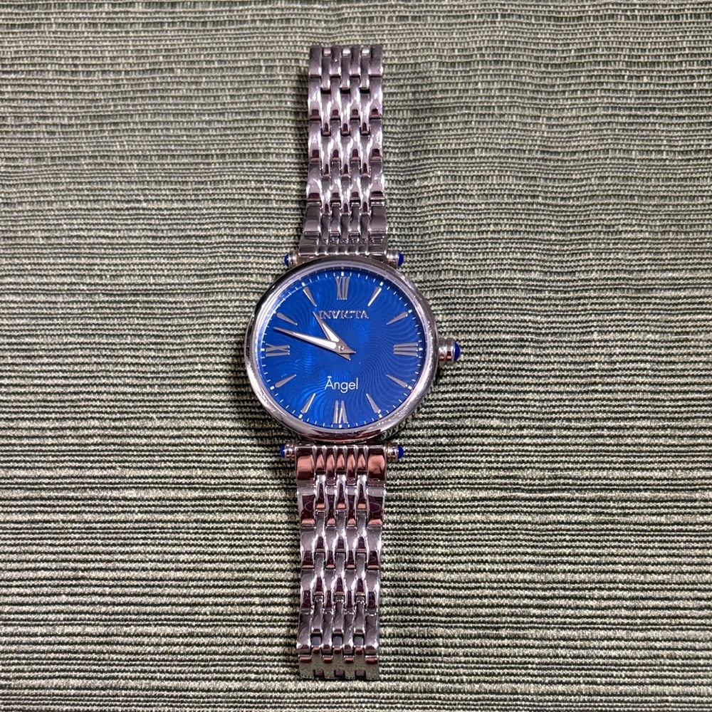 Invicta Silver Bracelet Watch with Blue Sunburst Dial